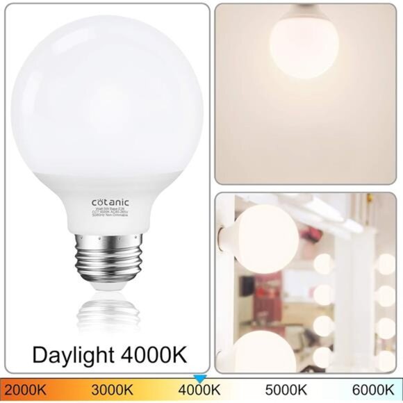 G25 LED Globe Light Bulbs, 5W Vanity Light Bulb (60W Equivalent),Daylight 4000K - Picture 4 of 7